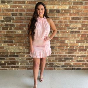 Pink Smocked Drawstring Mini Dress